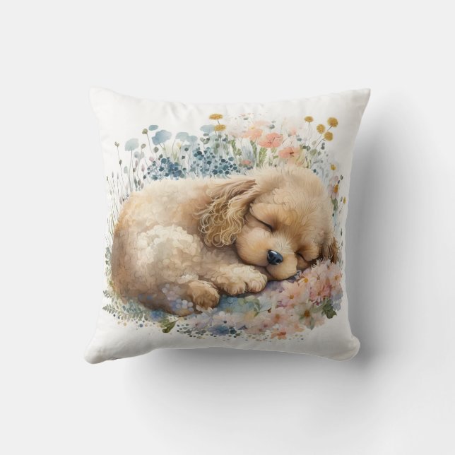 Almofada Cachorro Poodle Adorável em Aquarela (Verso)