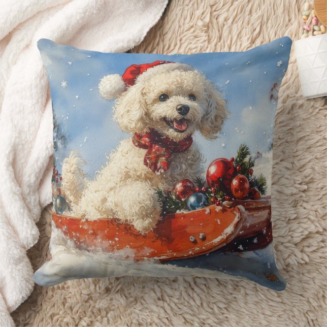 Almofada Cachorro Poodle no Trenó Deixe Nevar Natal (Cobertor)