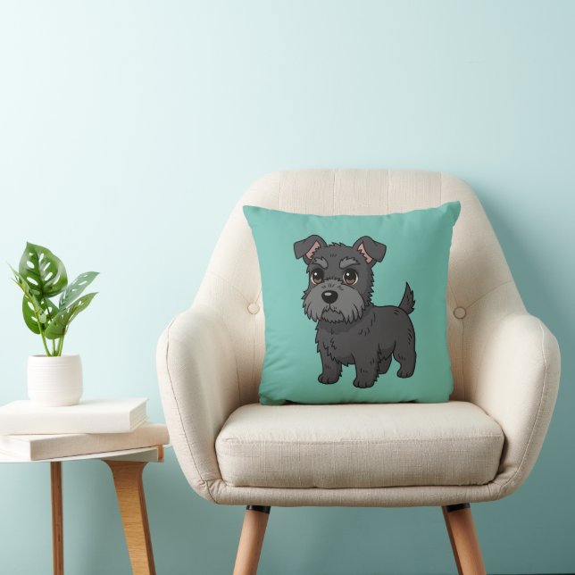 Almofada Cachorro Preto Fofo do Terrier Escocês Verde (Cadeira)