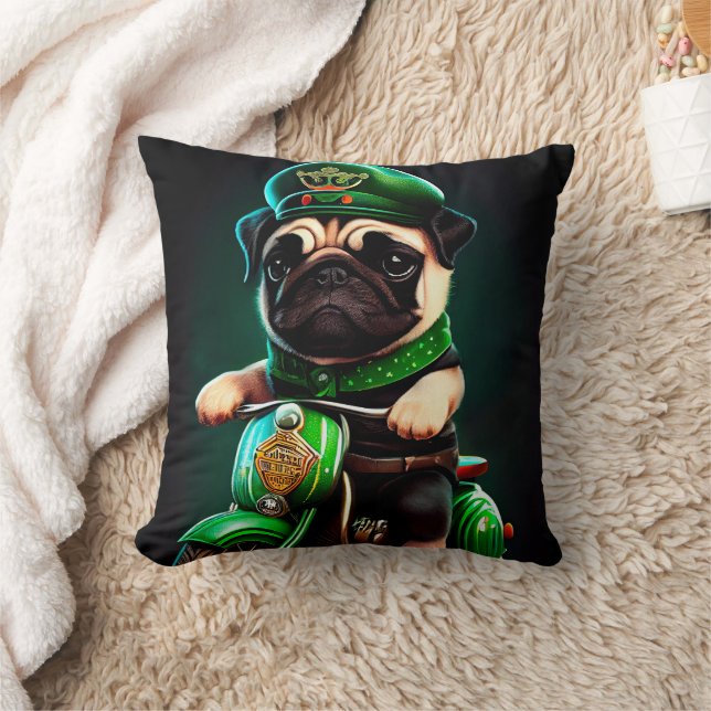 Almofada Cachorro Pug Dirigindo Bicicleta Dia de São Patríc (Cobertor)