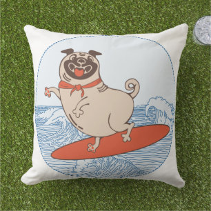 Almofada Cachorro pug feliz andando de surf