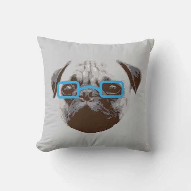 Almofada Cachorro Pug Hipster Fofo com óculos (Frente)