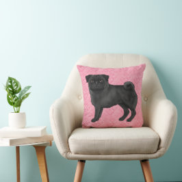 Almofada Cachorro Pug Preto Desenho Animado Limpa Coração d