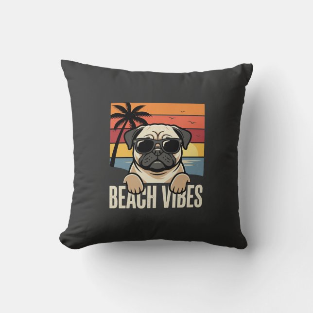 Almofada Cachorro Pug Sentimento de Praia Pôr do Sol (Frente)