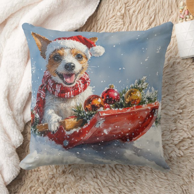 Almofada Cachorro Rat Terrier no Trenó Deixe Nevar Natal  (Cobertor)