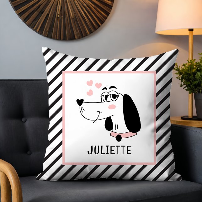 Almofada Cachorro Romântico Corações Cor-de-Rosa Personaliz (Criador carregado)