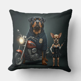 Almofada Cachorro Rottie Policial e Chihuahua Trabalhador