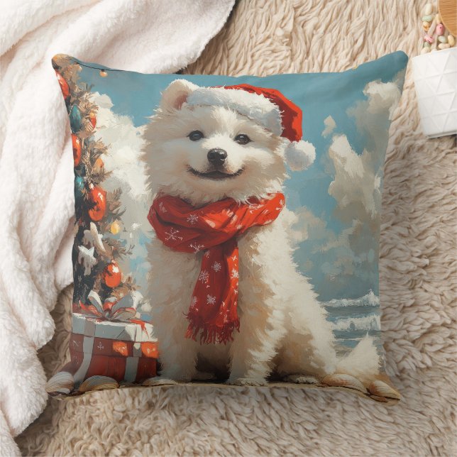Almofada Cachorro Samoyed Natal Praia Vintage (Cobertor)