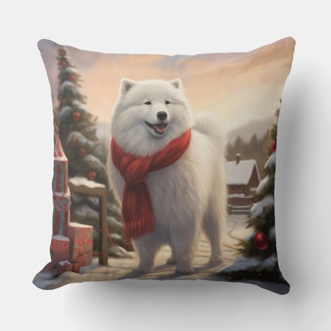 Almofada Cachorro Samoyed no Natal da Neve (Frente)