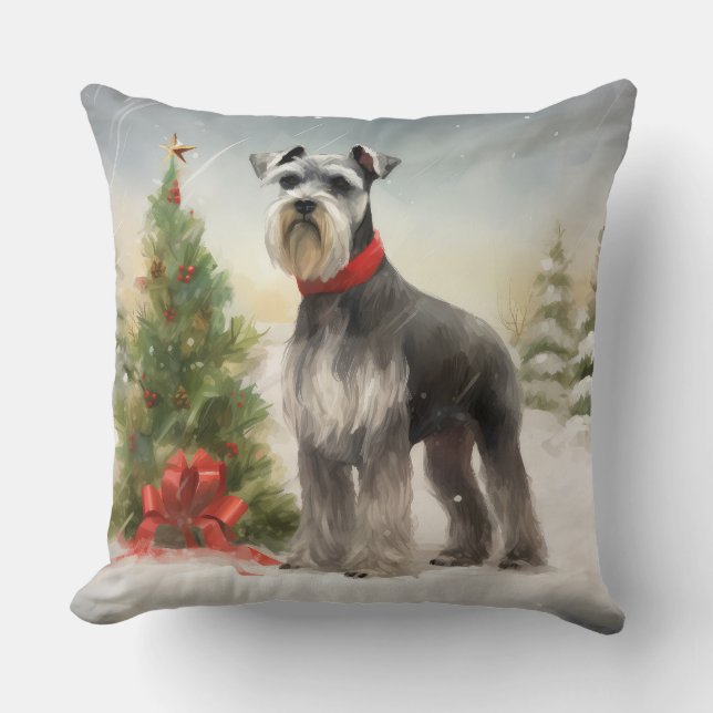 Almofada Cachorro Schnauzer na Neve Natal (Frente)