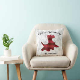 Almofada Cachorro Scottie de Natal Xadrez Vermelho