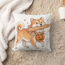 Cachorro Shiba Inu Engraçado no Pão Baguete no Hal