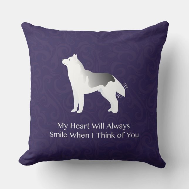 Almofada Cachorro Siberiano de prata pensando em você (Frente)