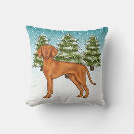 Almofada Cachorro Vizsla Húngaro Em Snowy Winter Forest Cut
