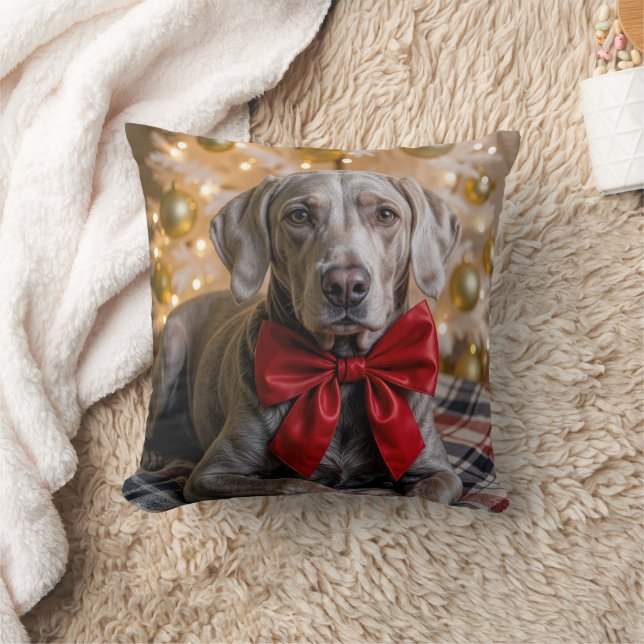 Almofada Cachorro Weimaraner de Natal Com Laço Vermelho (Cobertor)