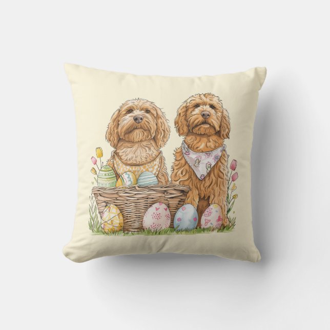 Almofada Cachorros de Goldendoodle páscoas (Frente)