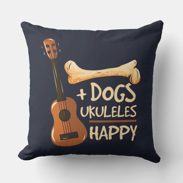 Almofada Cachorros e Ukulele me fazem feliz novidade (Frente)