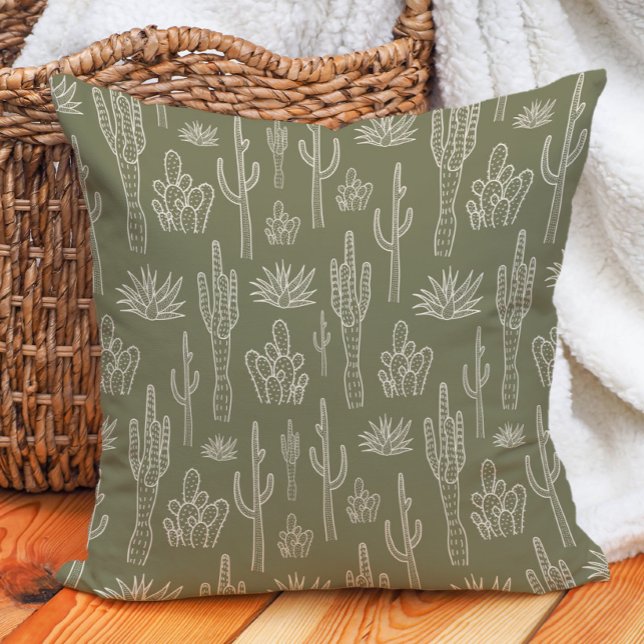 Almofada Cacto Boho Ocidental Sul Neutro Verde Musgo (Criador carregado)