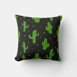 Almofada Cacto de desenho animado preto verde padrão