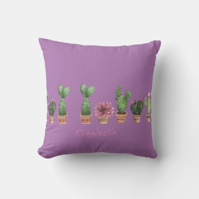 Almofada Cacto em Aquarela Fofo - Personalizado (Frente)
