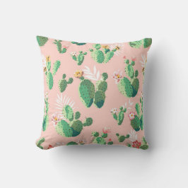 Almofada Cacto Flor Em Fundo Rosa