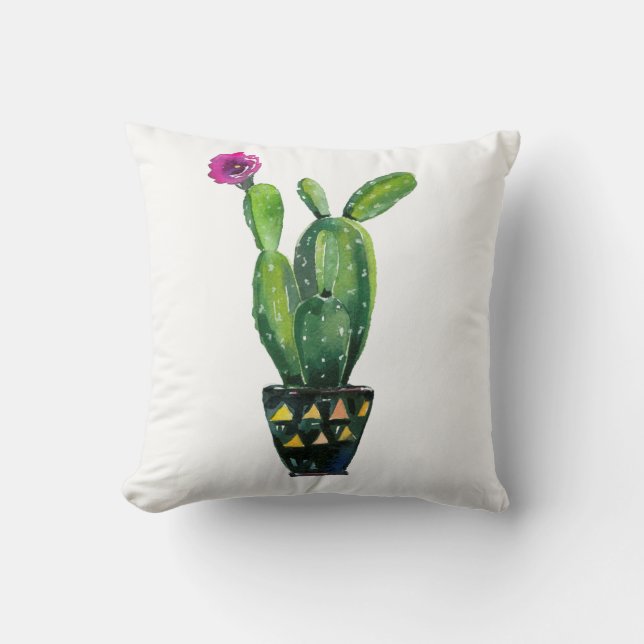 Almofada Cacto Roxo Floral Aquarela Boho Sudoeste (Frente)