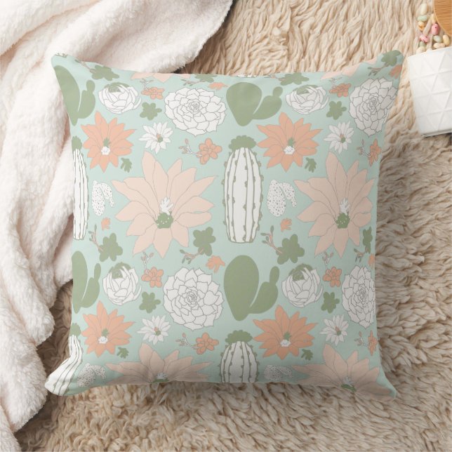 Almofada Cactos Cactus Peach Green Whimsical Floral Padrão (Cobertor)