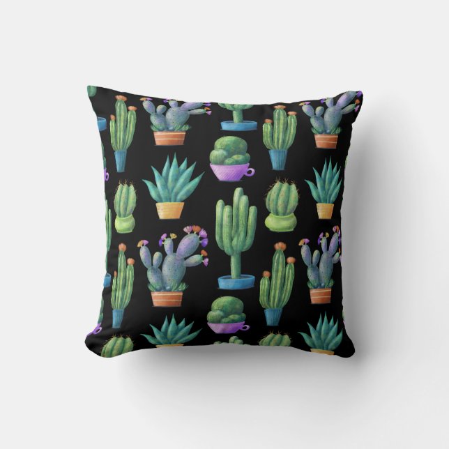 Almofada Cactos coloridos: Design Whimsical Seamless. (Frente)