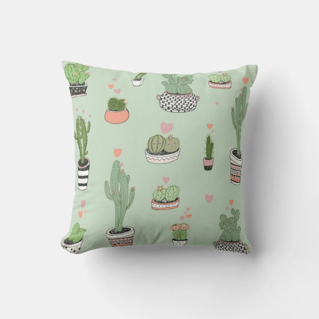 Almofada Cactus Love: Um Bom Padrão De Cartoon. (Frente)