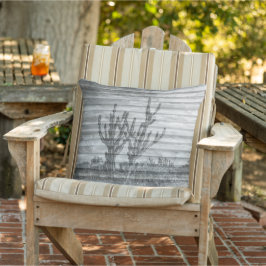 Almofada Cactus Plants On Wood Planks Black And White Photo