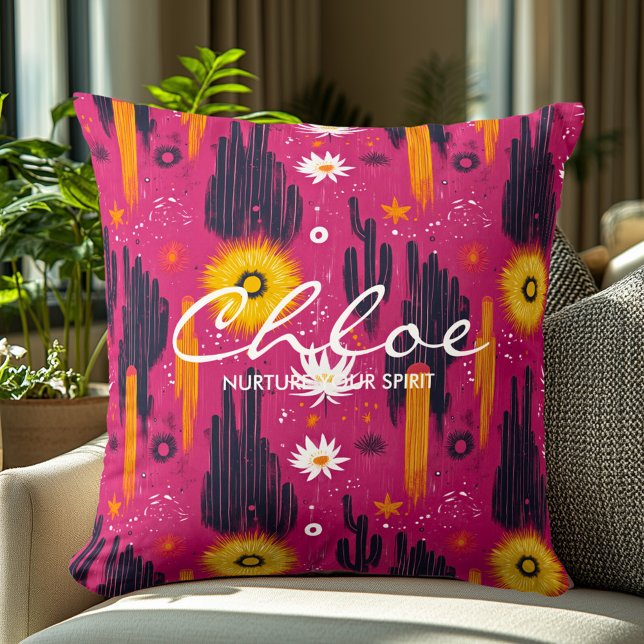 Almofada Cactus vibrante e o bem-estar do sol personalizado (Criador carregado)