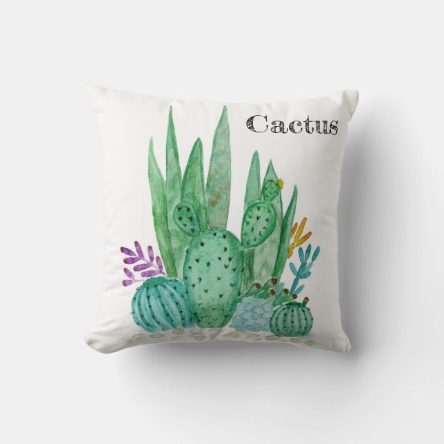 Almofada Cactus watercolor cactos flores do deserto floral (Frente)