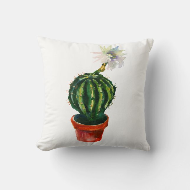 Almofada Cactus White Flower Watercolor Southwestern Boho (Frente)