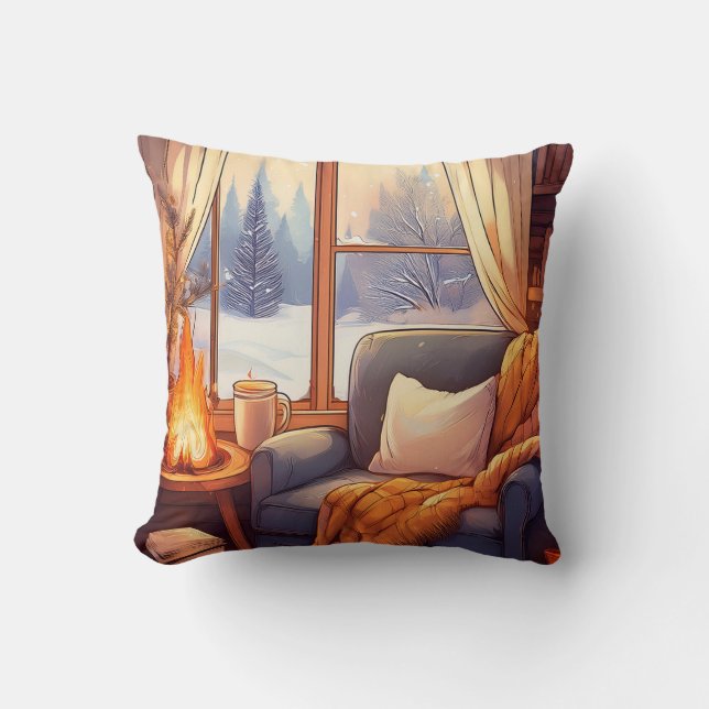 Almofada Cadeira de inverno Cozy por Lareira, Cena de inver (Frente)
