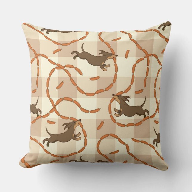 Almofada cães afortunados com fundo das salsichas (Frente)