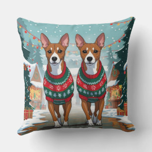 Almofada Cães Basenji Natal Neve Feriado 