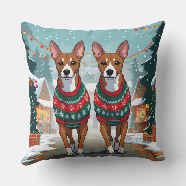 Almofada Cães Basenji Natal Neve Feriado  (Verso)