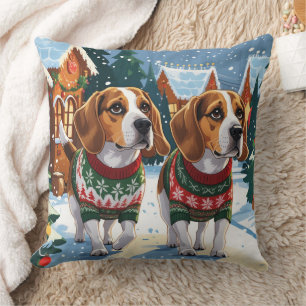 Almofada Cães Beagle Natal Neve Férias