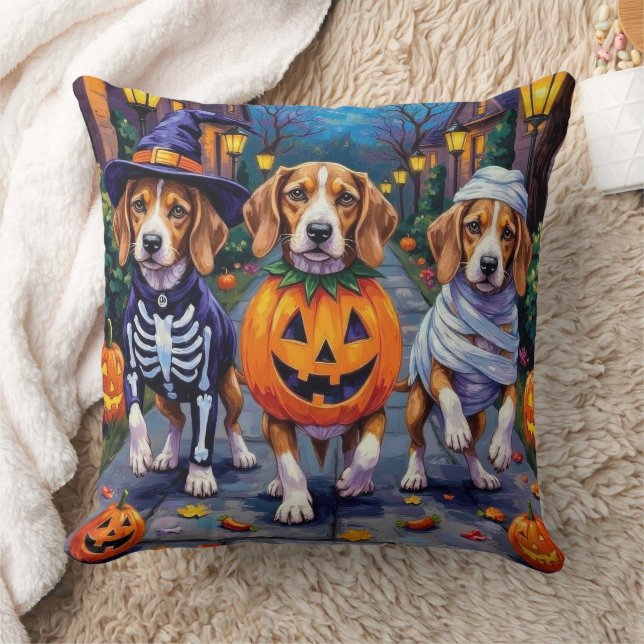 Almofada Cães Beagle Trick-or-Tratating in Halloween (Cobertor)