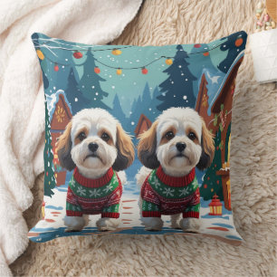 Almofada Cães Bichon Frise Natal Neve Férias