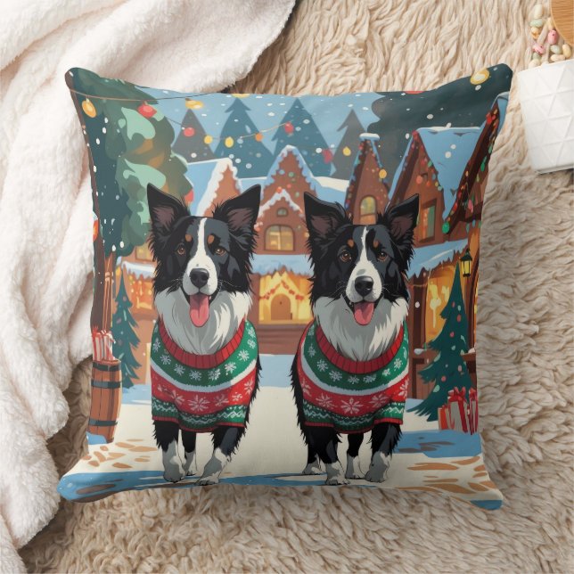 Almofada Cães Border Collie Natal Neve Férias (Cobertor)