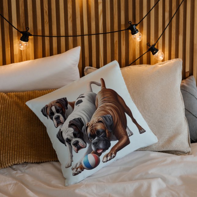 Almofada Cães Boxer Brincalhões em Ação  (Criador carregado)