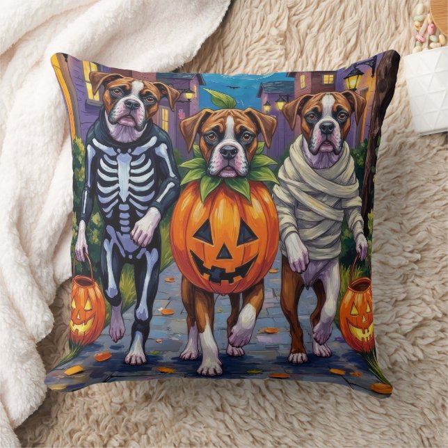 Almofada Cães Boxer Trick-or-Tratating in Halloween (Cobertor)