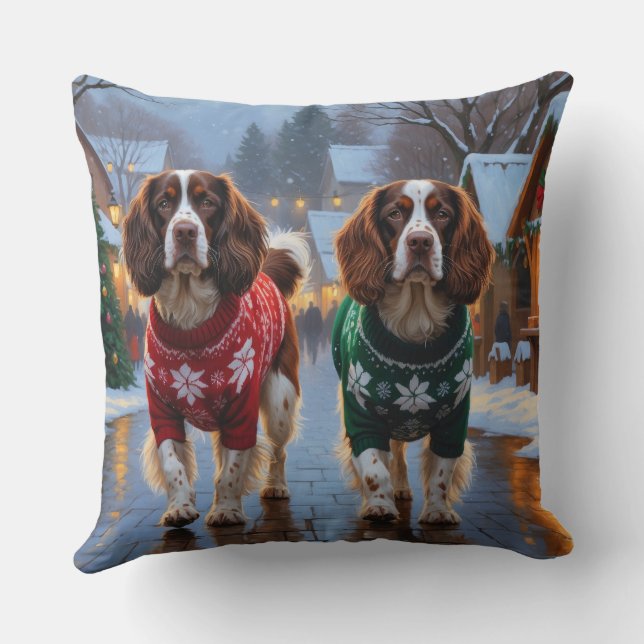 Almofada Cães Brittany Spaniel Natal Neve Férias (Verso)