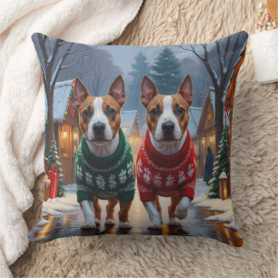 Almofada Cães Bull Terrier Natal Neve Feriado