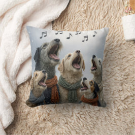 Almofada Cães Cantando Natal no Meio de Flocos de Neve