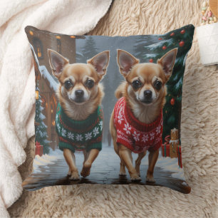 Almofada Cães Chihuahua Natal Neve Férias