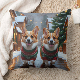 Almofada Cães Corgi Natal Neve Férias