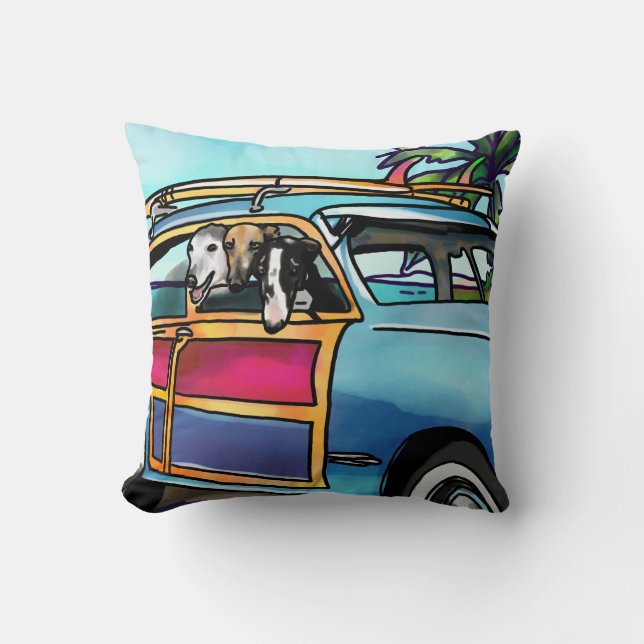 Almofada Cães do surf do galgo em Havaí (Frente)