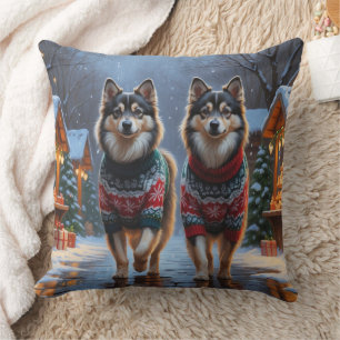 Almofada Cães Finnish Lapphund Natal Neve Férias